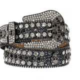 Black Skull Buckle With Black & Crystal Shiny Rhinestone Belt
