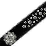 Black Flower With Studs And White Stones Studded Rhinestones Belts