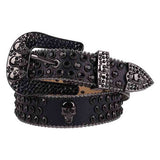 Black Leather Belt And Black Buckle Studded with Black Rhinestones
