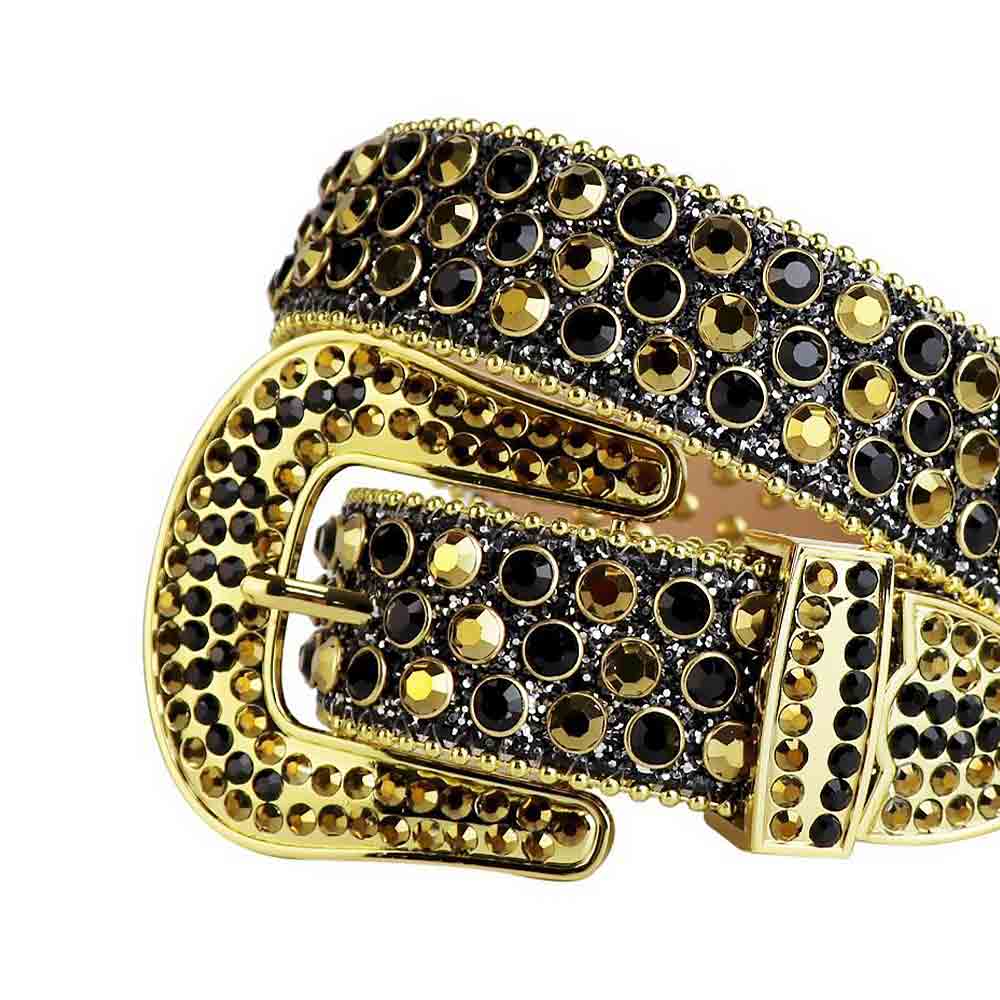 Black Strap With Black & Gold Studded Rhinestone Belt