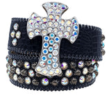 Black Leather Rhinestone Cross Belt