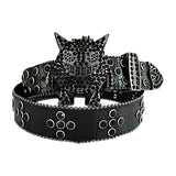 Black Rhinestone Belt with Crystal Embellished Monster Buckle