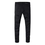 Black Crystal-Patch Slim Fit Rhinestones Ripped Jeans