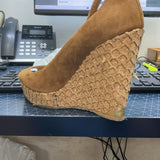 JIMMY CHOO PACIFIC 120 CORK/SUEDE WEDGES LUXE SHOES TAN 37.5