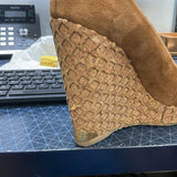 JIMMY CHOO PACIFIC 120 CORK/SUEDE WEDGES LUXE SHOES TAN 37.5