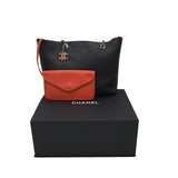 CHANEL PERFORATED CC CAVIER TOTE W POUCH LUXE HANDBAG BLACK ORANGE
