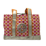 TORY BURCH PRINT TOTE HANDBAG ORANE PINK