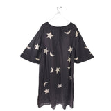MAGNOLIA PEARL EMBROIDERED STARS DESIGNER DRESS BROWN BEIGE ONE SIZE