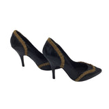SAKS FIFTH AVENUE POINT PUMPS SHOES BLACK TAN 7.5M