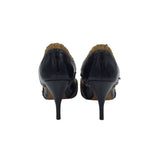 SAKS FIFTH AVENUE POINT PUMPS SHOES BLACK TAN 7.5M