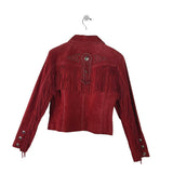 SUEDE FRINGE LONG SLEEVE DESIGNER JACKET RED SMALL