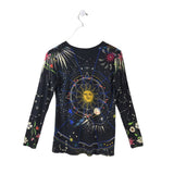 JOHNNY WAS LONG SLEEVE MOON DESIGNER TOP BLACK YELLOW MEDIUM