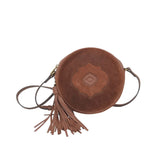 LEATHER CIRCLE CROSSBODY HANDBAG BROWN