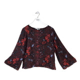 VIOLET + CLAIRE FLORAL LONG SLEEVE TOP MAROON RED MEDIUM