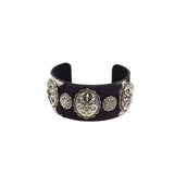 COWHIDE CUFF BRACELET SILVER DARK BROWN WHITE