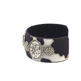 COWHIDE CUFF BRACELET SILVER DARK BROWN WHITE