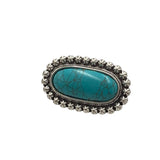 XL OVAL STONE ADJUSTABLE RING SILVER TURQUOISE