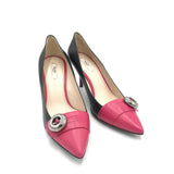 PRADA TWO-TONE BUTTON DETAIL PUMPS DESIGNER SHOES PINK/BLACK 40