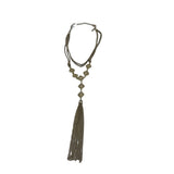 WHITE HOUSE BLACK MARKET LEATHER TASSEL NECKLACE GOLD BROWN